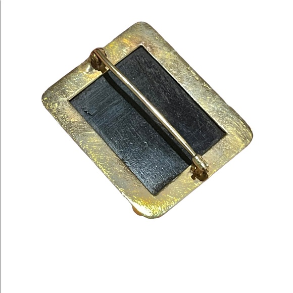 Antique Victorian Handpainted flower cameo ornate Black onyx 10k gold brooch - Picture 11 of 13